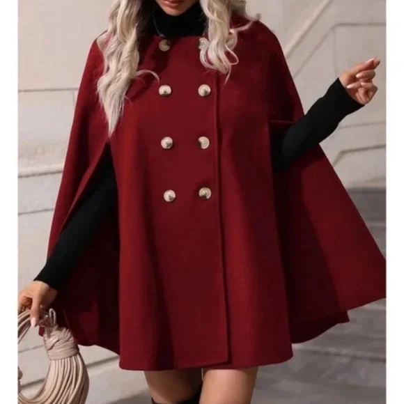 Classic Button Up Double Breasted Cape Jacket - Picture 3 of 16